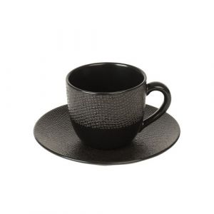 Tasse à café et sous-tasse Vésuvio noir 12 cl (lot de 6) - Table Passion - Noir - Grès