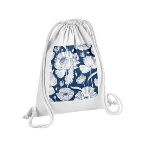 Fabulous Sac de Gym en Coton Blanc Motif Coquelicot Bleu 12 Litres