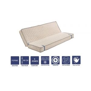 Matelas ferme pour clic clac 120x190 x 10 cm - dim assise 60 cm - d&eacute;houssable housse lavable - 5 zones de confort - ame poli lattex haute r&eacute;silience