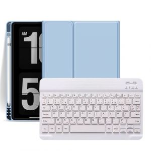 Étui HSMY en Silicone avec Clavier Français AZERTY Bluetooth pour iPad Pro 11 2018 - Bleu clair&Blanc