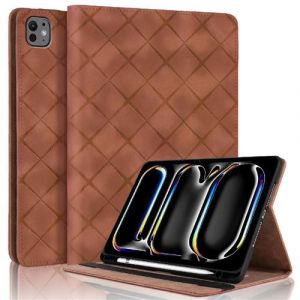 Coque pour iPad Pro 12.9 inch 2019 Motif Carré Tablette Etui PU Cuir Housse de Protection avec Multi-Angles ZURSANA Marron