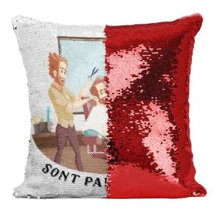 Fabulous Housse de Coussin à Sequin - Paillettes Rouge Les Vrais Héros - Coiffeur Barbier Visagiste [40 x 40 cm]