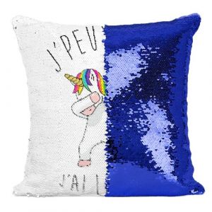 Fabulous Housse de Coussin à Sequin - Paillettes Bleu J'Peux Pas J'Ai Licorne Qui Dab [40 x 40 cm]