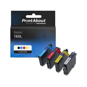 PrintAbout Cartouche d'encre compatible avec Epson 16XL (T1631) - 4 couleurs - Multipack