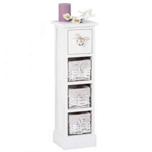 Chiffonnier FLOWER H 70 cm en bois massif blanc avec 1 tiroir et 3 paniers petite commode style shabby chic