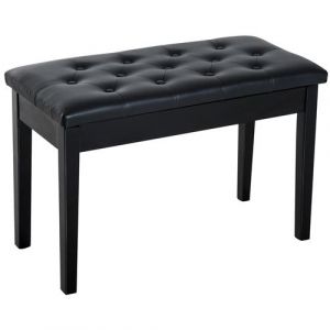 Banquette tabouret siège pour piano avec coffre de rangement pied bois caoutchouc assise capitonnée revêtement synthétique noir