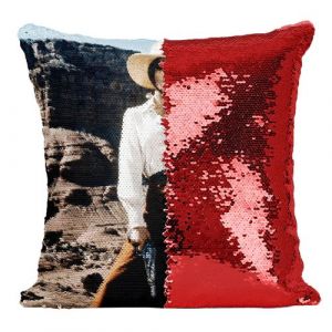 Fabulous Coussin avec Housse Sequin - Paillettes Rouge Femme Cowboy Western Revolver [40 x 40 cm]