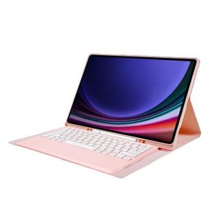 Clavier Bluetooth FOXDOCK pour Samsung Galaxy Tab S8 Ultra support amovible couleur bonbon, étui à rabat en cuir avec emplacement pour stylo-Rose