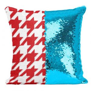 Fabulous Housse de Coussin &agrave; Sequin - Paillettes Turquoise Motif Pied de poule Rouge [40 x 40 cm]