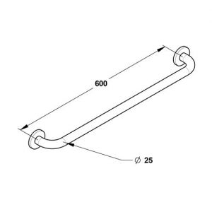 Barre droite 600 mm, inox chromé (sans vis) Diamètre 25 mm - PRESTO -60577