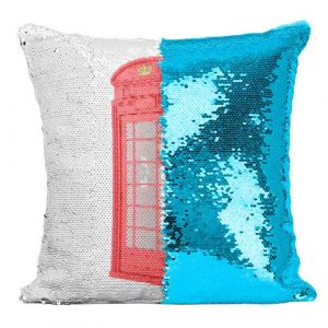 Fabulous Housse de Coussin à Sequin - Paillettes Turquoise Londres Cabine Téléphonique Rouge [40 x 40 cm]
