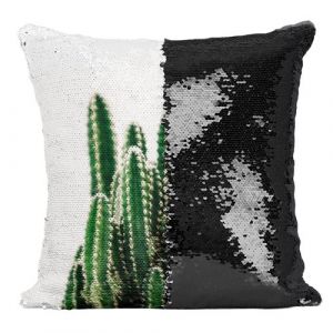 Fabulous Coussin avec Housse Sequin - Paillettes Noir Gros Plan Cactus Colonnaire Cereus Validus [40 x 40 cm]