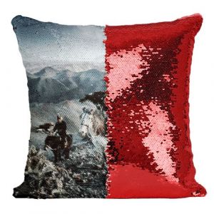 Fabulous Housse de Coussin &agrave; Sequin - Paillettes Rouge 3 Chasseurs Altai Mongolie Aigles [40 x 40 cm]