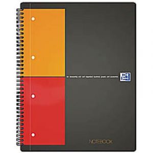 Lot de 5 Cahiers NOTEBOOK spirales 160 pages perforées 80g, lignée 6mm, Format 21 x 31,8 cm, Couverture polypro orange