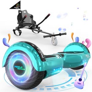 MEGA MOTION Hoverboard Vert + Kart Noir pour Enfants, 2 roues de 6,5 pouces Haut-parleur Bluetooth, Gokart Gyropode Lumières LED
