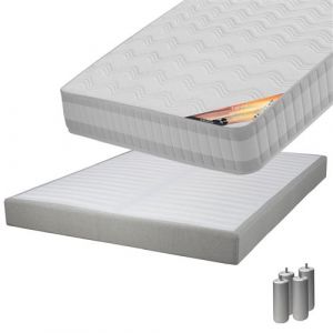 TAHITI - Pack Matelas 140x190 + Sommier Tapissier Démontable 2x20 Lattes Lin + Pieds Argent 15cm - Altobuy