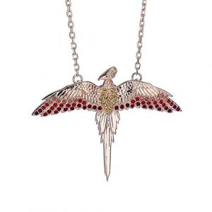 Harry Potter Rose argent sterling plaqué or Fawkes Collier avec cristaux Swarovski