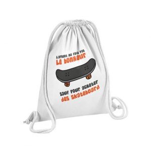 Fabulous Sac de Gym en Coton Blanc Skateboard - L'argent ne Fait Pas le Bonheur 12 Litres