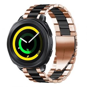Strap-it Bracelet acier - compatible pour Samsung Gear Sport (or rose/noir)