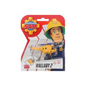 Coffret sam le pompier véhicule en métal wallaby 2 hélicoptère de pompier jaune 8 cm - set voiture miniature + 1 carte tigre