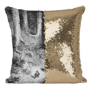 Fabulous Housse de Coussin &agrave; Sequin - Paillettes Dor&eacute; Le Petit Poucet Perrault Illustration Gustave Dore [40 x 40 cm]