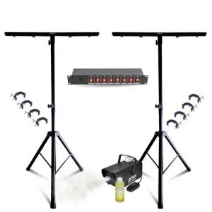 Pack Lumière 2 Pieds Réglables Mooving Light ML-SUPPORT-DJLIGHT - 8 Crochets SH2B - Dispatching 8 Voies - Machine à Fumée 400W