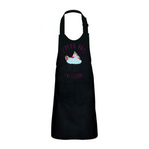 Fabulous Tablier Cuisine Enfant 2 Poches Noir J'Peux Pas J'Ai Licorne Licorne Qui Dort sur Nuage - Haut de gamme