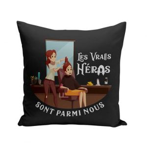 Fabulous Housse de coussin noir Les Vrais Héros - Coiffeuse Maquilleuse Visagiste [40x40 cm]