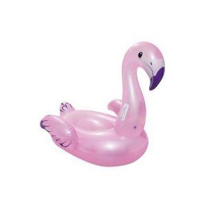 Flamant rose gonflable a chevaucher 127x127cm - matelas bouee animal xl - flotteur enfant 45 kg max - set piscine et carte