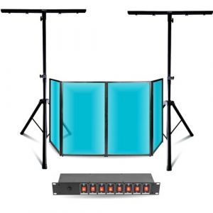Pack DJ Façade 1200 x 700 - 2 supports lumière Mooving DJLIGHT - Boîtier Dispatching 8 voies - Soirée Fête Pro Mariage