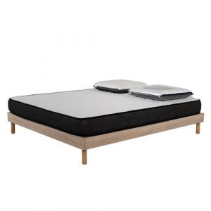 AB Matelas - Ensemble matelas mousse acceuil mémoire Memory - 160x200 - 2 Oreillers visco et Sommier kit chêne