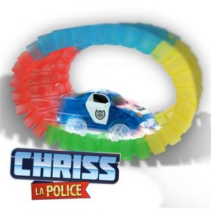 Voiture de police lumineuse CHRISS LA POLICE pour circuit Lightning Speedy et 30 rails luminescents