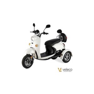 Scooter électrique 3 roues pour PMR personnes à mobilité réduite et sénior Veleco ZT63 homologué route blanc