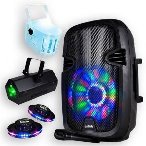 PACK SONO Karaok&eacute; PARTY8 300W + JEUX DE LUMI&Egrave;RE 2 Effets OVNI + 1 DERBY KOLOR + 1 GOBO LCM003LED