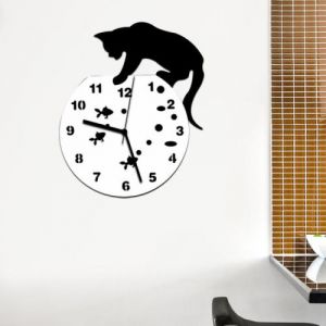 Méchant Chat Acrylique Horloge Murale Horloge Design Moderne Home Decor Wall Sticker Montre Multicolore PL130