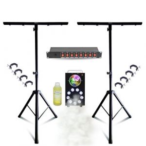 Pack Lumière 2 Pieds Mooving Light ML-SUPPORT-DJLIGHT - 8 Crochets SH2B - Dispatching 8 Voies - Machine Fumée Ibiza 700W DMX
