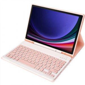 Clavier Bluetooth FOXDOCK pour Samsung Galaxy Tab S9 FE support amovible couleur bonbon, étui à rabat en cuir avec emplacement pour stylo-Rose