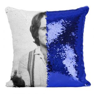 Fabulous Coussin avec Housse Sequin - Paillettes Bleu Robin Williams Portrait Noir & Blanc [40 x 40 cm]