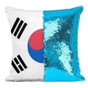 Fabulous Coussin avec Housse Sequin - Paillettes Turquoise Drapeau Coree du Sud [40 x 40 cm]