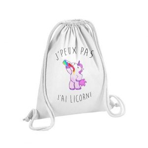 Fabulous Sac de Gym en Coton Blanc J'Peux Pas J'Ai Licorne 12 Litres
