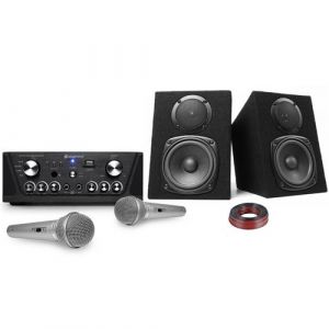 Amplificateur Skytronic karaok&eacute; USB/SD/FM 160W + Enceintes compactes 2x100W + 2 Micros SL