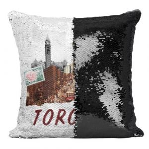 Fabulous Housse de Coussin &agrave; Sequin - Paillettes Noir Toronto Vintage [40 x 40 cm]