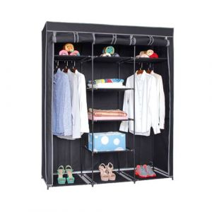 Armoire de rangement penderie dressing en toile coloris noir - Longueur 150 x profondeur 45 x Hauteur 172 cm. -JUANIO-