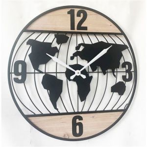 Horloge By SIGRIS Horloge murale 60 cm. Carte Du Monde 024469 Le Noir