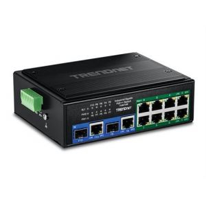TRENDnet TI-BG108 - Version v1.0R - commutateur - industriel - non géré - 8 x 10/100/1000 (PoE++) + 2 x combinaison Gigabit SFP/RJ-45 - Montage sur rail DIN, fixation murale - PoE++ (400 W) - Conformité TAA