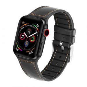 Bracelet en cuir véritable + silicone qualité noir pour votre Apple Watch Series 1/2/3 42mm Series 4/5 44mm