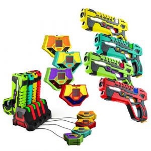 VATOS Lot de 4 Pistolet Laser Rechargeables avec Récepteurs & Station Charge pour Enfants Adultes Activité Extérieure Intérieure