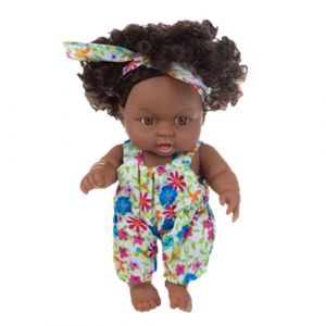 Poup&eacute;e africaine noire Cheveux boucl&eacute;s mignons 30CM E -Multicolore