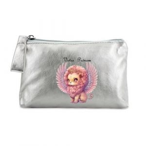 Trousse de maquillage et pochette Taperso argent motif lion princesse personnalisable