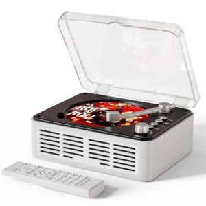LINFE Lecteur CD portable Bluetooth avec télécommande, petit lecteur CD rétro avec radio FM, haut-parleurs et prise casque, USB et AUX,blanc